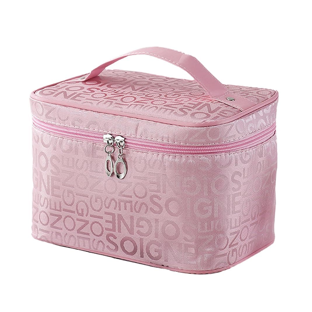 Pink Makeup Organizer Pouch (22 x 16 x 15 CM) | Large Cosmetic Storage Toiletry Vanity Bag with Big Compartment Travel Makeup Brush Holder