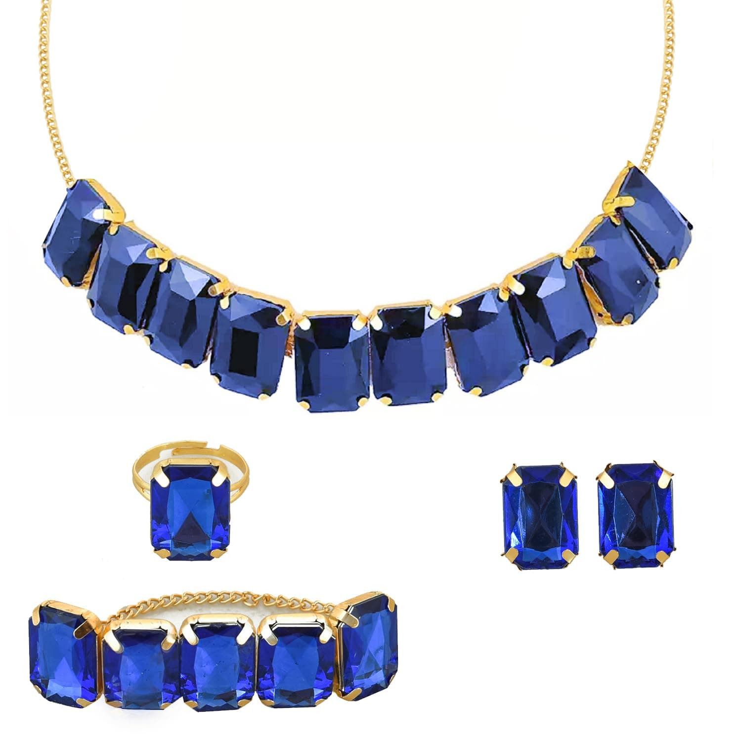 Handicraft KottageStone Choker Necklace With 1 Bracelet, 1 Ring and 2 Earring Imitation Jewellery Set for Women & Girls for Every Occasion