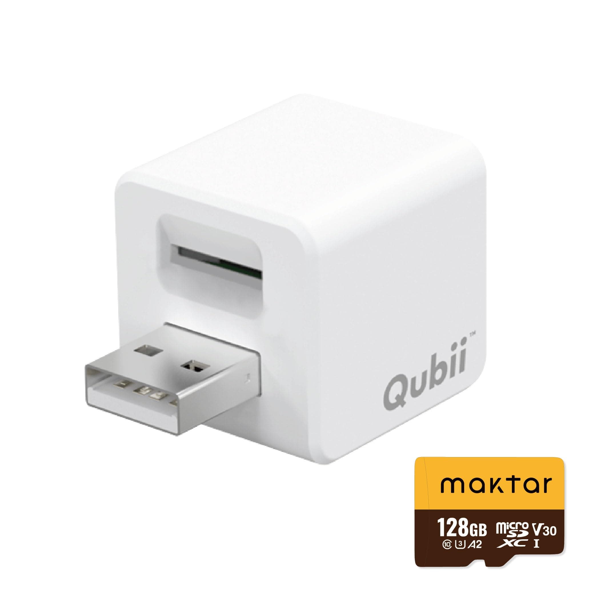 MAKTAR 128GB Qubii Flash Drive(White), Auto Backup While Charging, MFi Certified Compatible with iPhone/iPad, Photo Storage/Stick with File Organizer APP