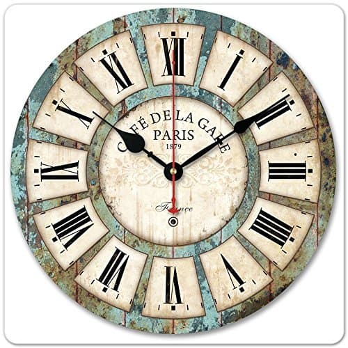 Kriston Nilson#1 Best 12" Vintage Design France Paris Rusted Metal Look French Country Tuscan Style Paris Wood Wall Clock (Blue 1)