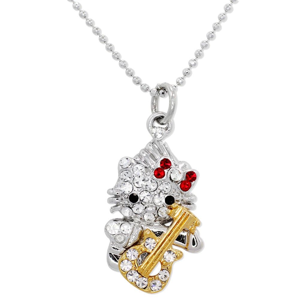 LOW PRICE!!! Sterling SLVR Filled 9255 Two Tone Red CZ Crystal Guitar Hello Kitty Pendant in