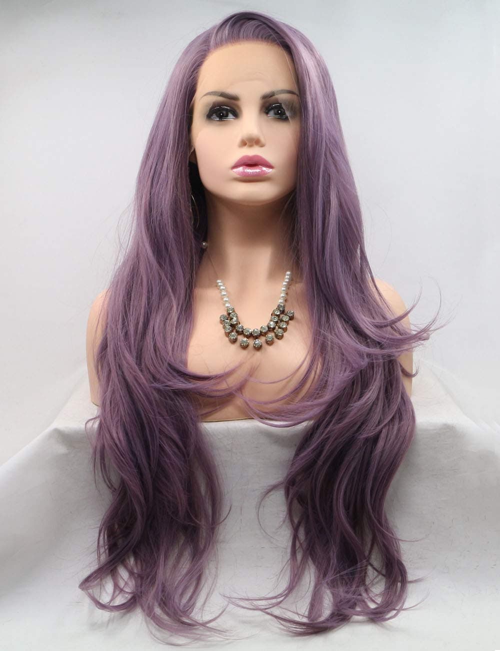Riglamour Purple Wig for Women Natural Wavy Long Fiber Hair Synthetic Lace Front Women's Wigs with Side Parting