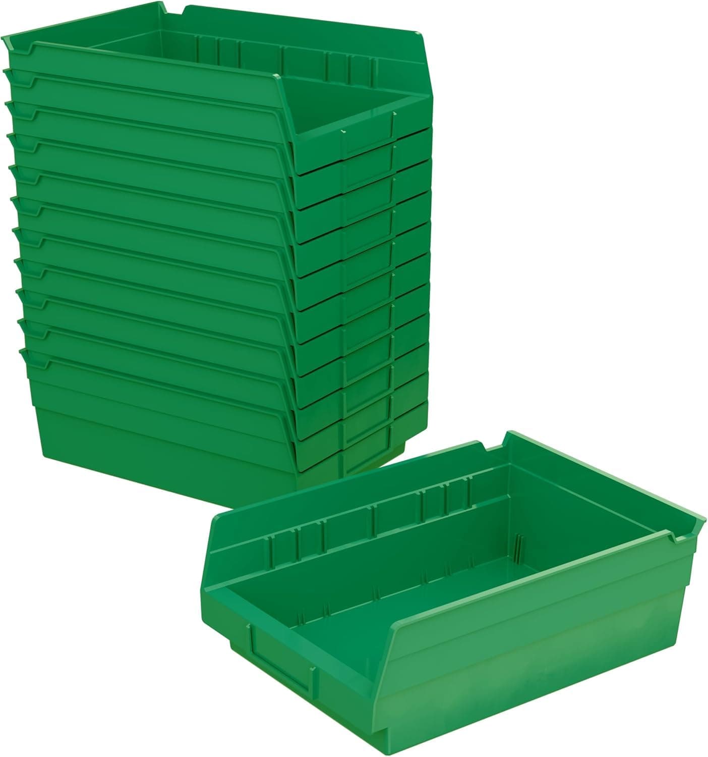 Akro-Mils 30150 Plastic Shelf Bins, Heavy Duty Storage Bins for Garage, Closet, and Drawer Organization, 12-Inch x 8-Inch x 4-Inch, Green, 12-Pack