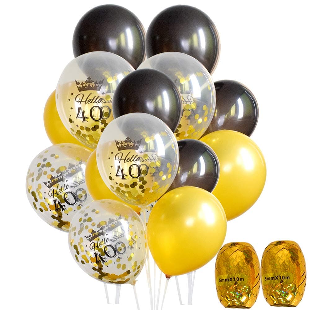 40th Birthday Balloons - 12" Gold and Black Latex Balloons Clear Confetti Balloons 40th Birthday Party Decorations(Pack of 18)