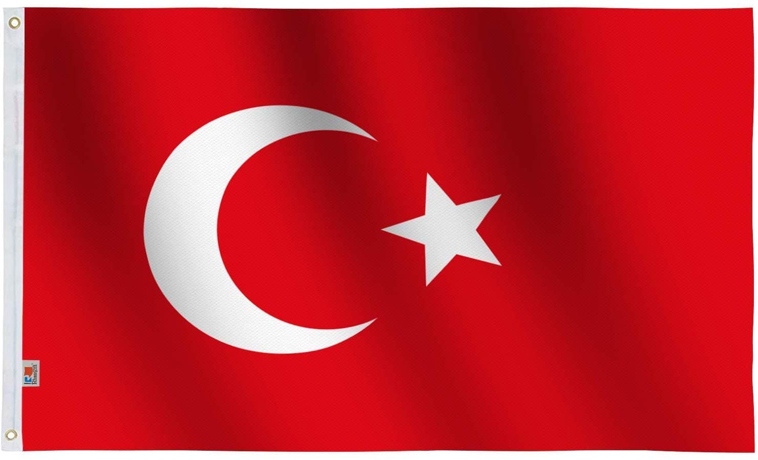 Turkey Flag Large 3x5 Ft, Moderate-Outdoor Both Sides 100D Polyester,Canvas Header and Double Stitched - Brass Grommets for Easy Display, 3' x 5' Turkish Flags