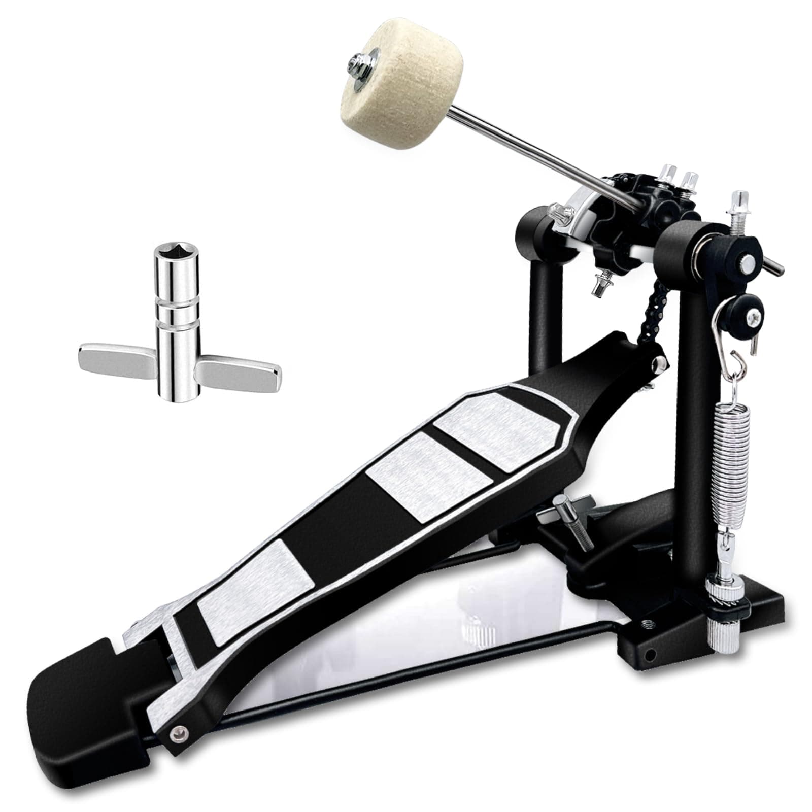 Bass Drum Pedal,Double Bass Drum Pedal Mount Double Chain Drive Foot Percussion Hardware Kick Drum Kit Pedals Step on Hammer Adj. Beater Head Bass Pedal for Drum Set (Single)