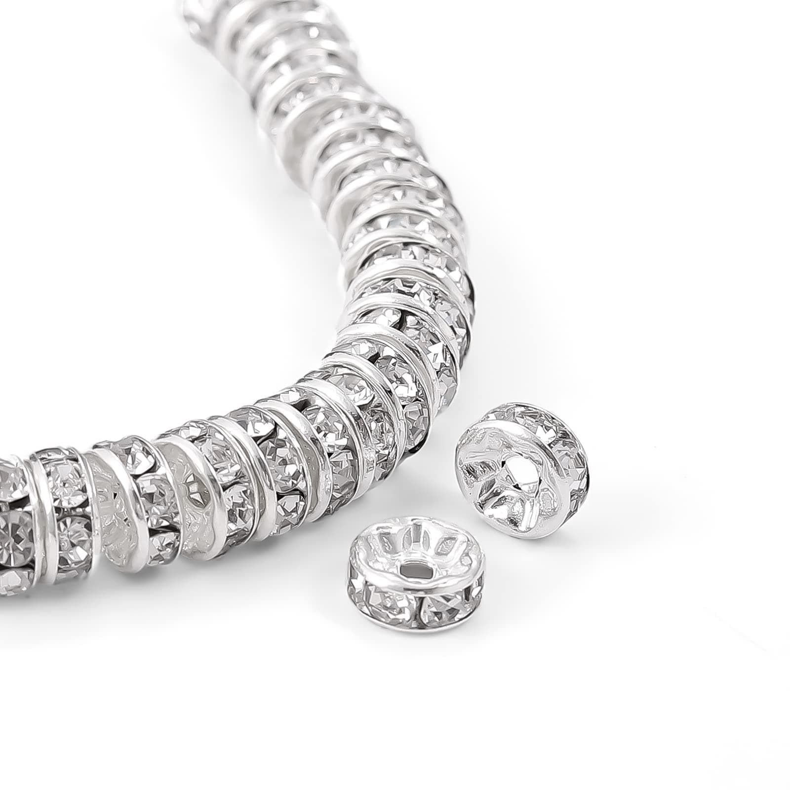 100Pcs 8mm Silver Czech Crystal Rondelle Spacer Beads for Jewelry Making,Beads for Bracelets Necklaces-DIY