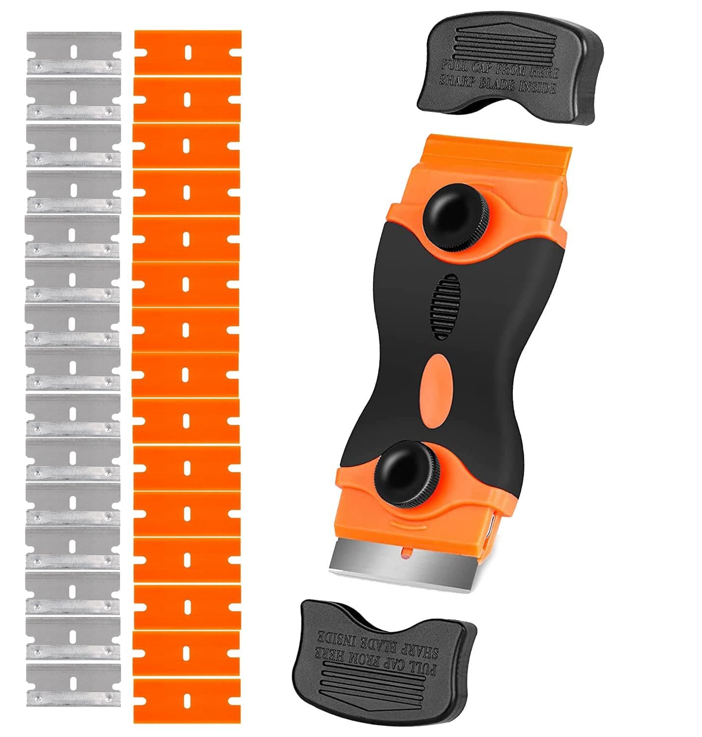Glue Remover Cleaning Scraper Tool Double Edged Multipurpose Removing Paint, Labels, Sticker, 15 Piece Plastic Blades And 15 Piece Metal Blades