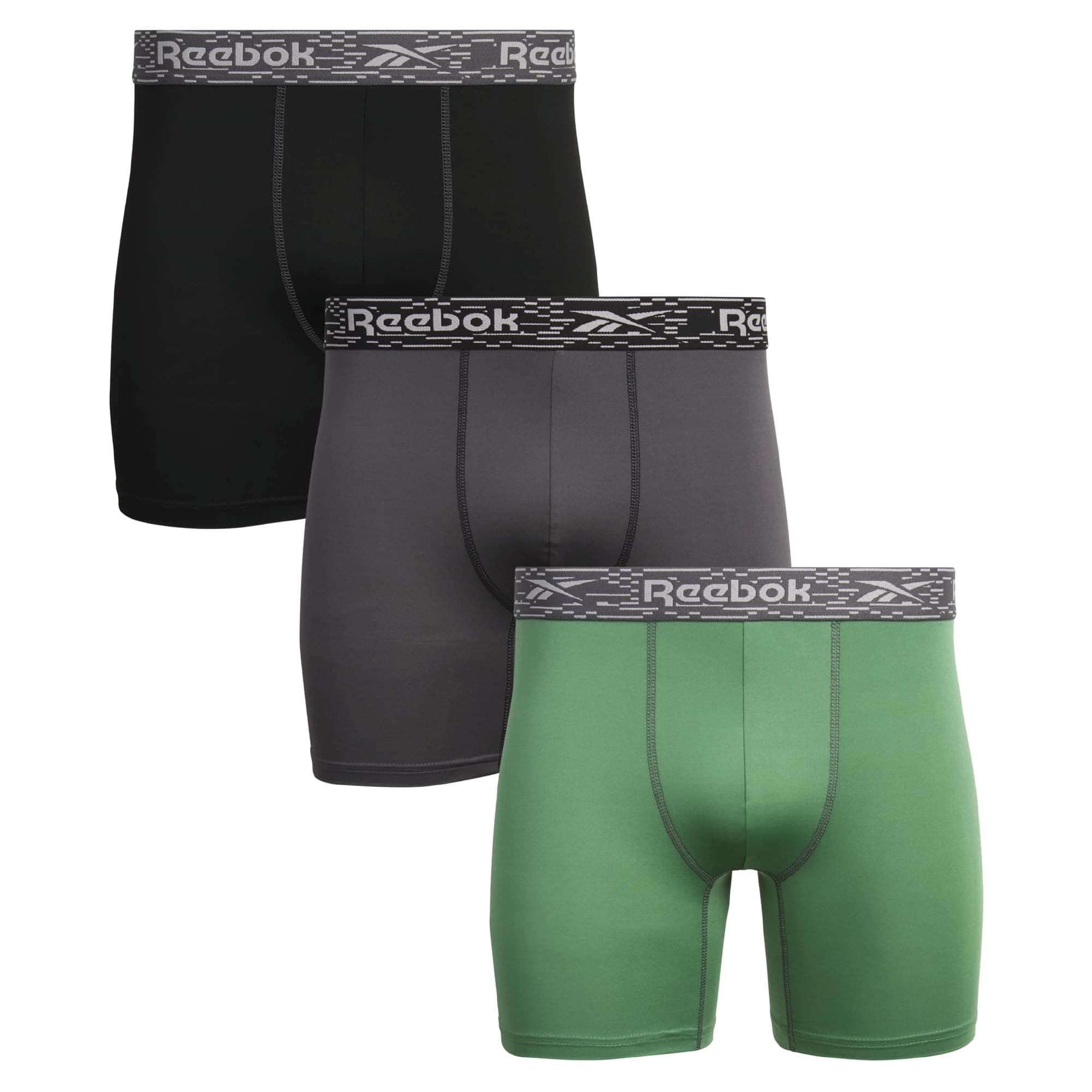 Reebok Men's Boxer Briefs - 3 Pack Moisture Wicking Athletic Performance Underwear Boxers for Men with Contour Pouch (S-L)