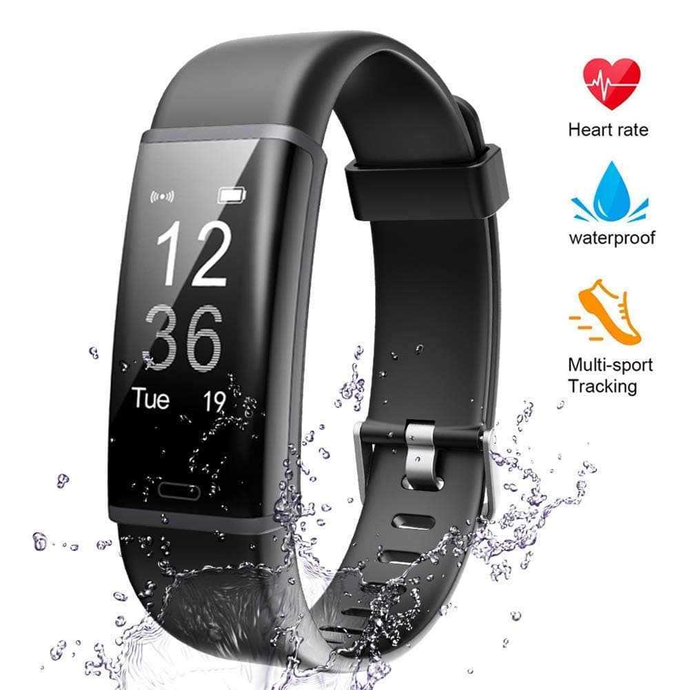 Axloie Fitness Band, Smart Health Band Color Touch Screen with Heart Rate Sleep Monitor, Fitness Tracker Waterproof Pedometer Calorie Counter for Men Women Call SMS Reminder for Smartphone (Black)