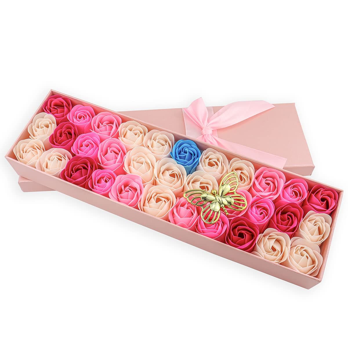 33 PCS Floral Scented Bath Soap Rose Flower Petals, JIALEEY Plant Essential Oil Rose Soap Set Gifts Ideas for Her Women Girls Mom Valentine's Day, Pink Gift Box