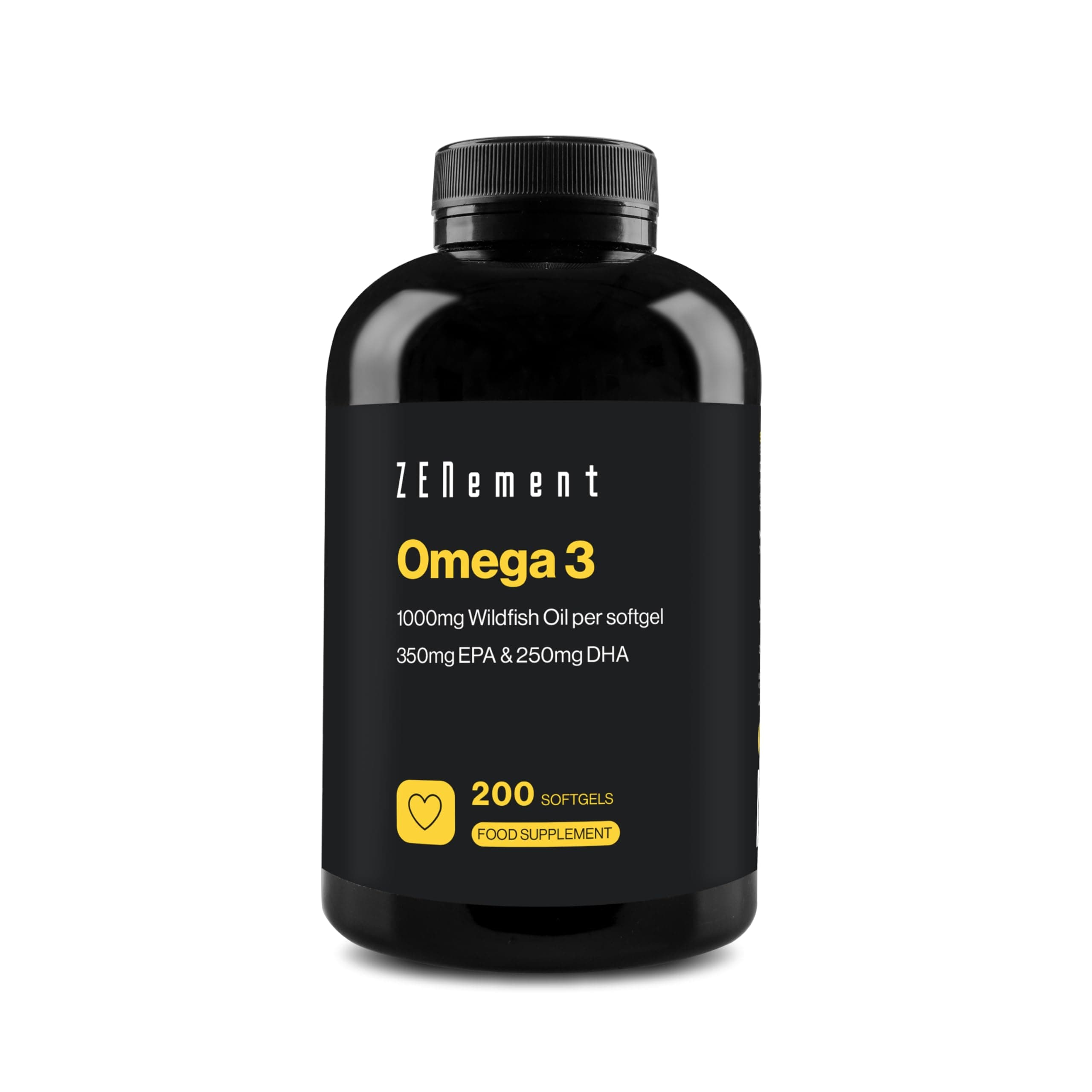 Zenement Omega-3 Wild Fish Oil | 200 Softgels x 1000mg | Highest Concentration: 35% EPA + 25% DHA | 100% Natural