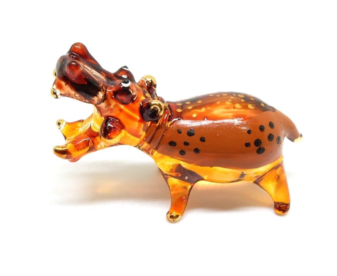 Handmade Mini 2" Blown Glass Hippo Hippopotamus Savannah Figurines Figures Art, Collectible Dollhouse, Gift Ideas, Miniature Safari Animals, Tiny Ornament, Cool Stuff Decor