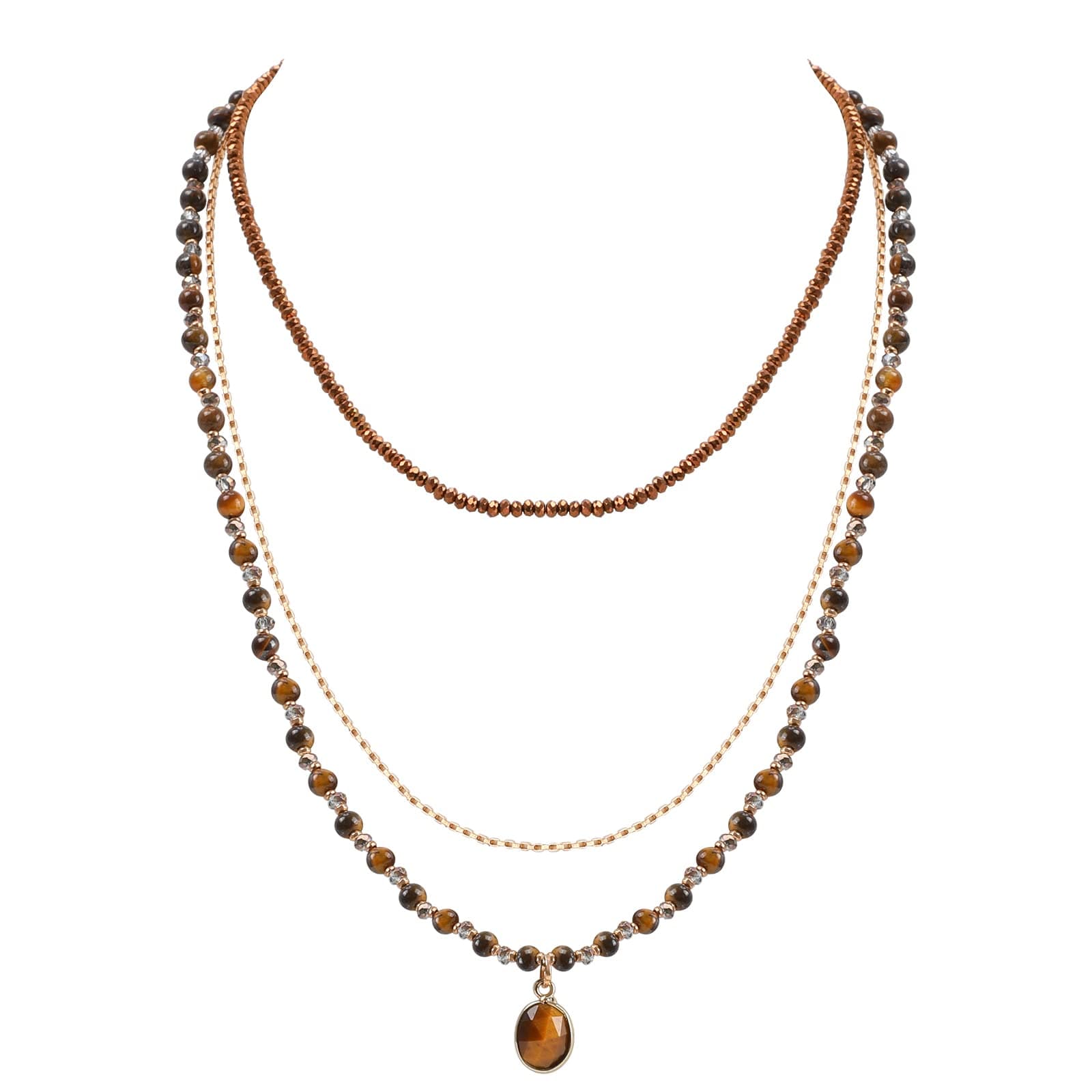 Bohemian Beaded Choker Necklaces for Women Handmade Multilayered Hippie Boho Natural Stone Tiger Eye Obsidian Lapis Lazuli Beads Strand Vintage Stone Pendant Statement Necklace Jewelry Gift for Women