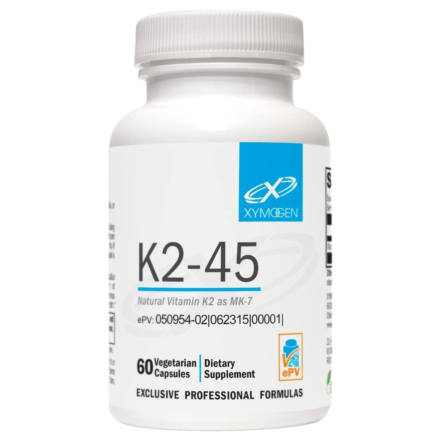 XYMOGEN K2-45 Vitamin K - Vitamin K2 MK-7 Derived from Non-GMO Soybeans - The Most Bioavailable Form of Vitamin K2 Supplement Available - Supports Cardiovascular + Bone Health (60 Capsules)