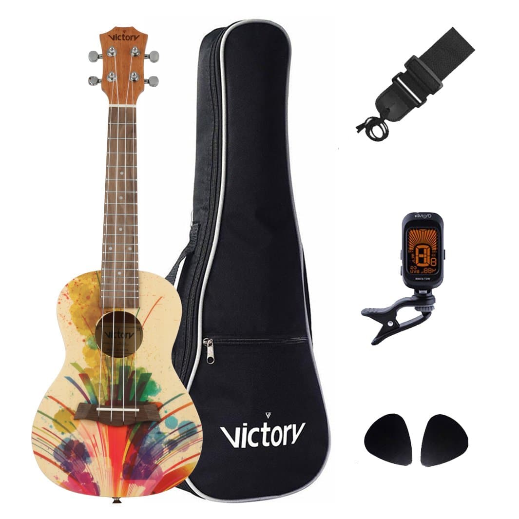 Lulala Vi Victory 23" Concert Ukulele set Mahogany Aquila String FREE Gift Kit for Bag, Strap, Picks and Clip On Tuner- Natural Color (Oil Painting Series)