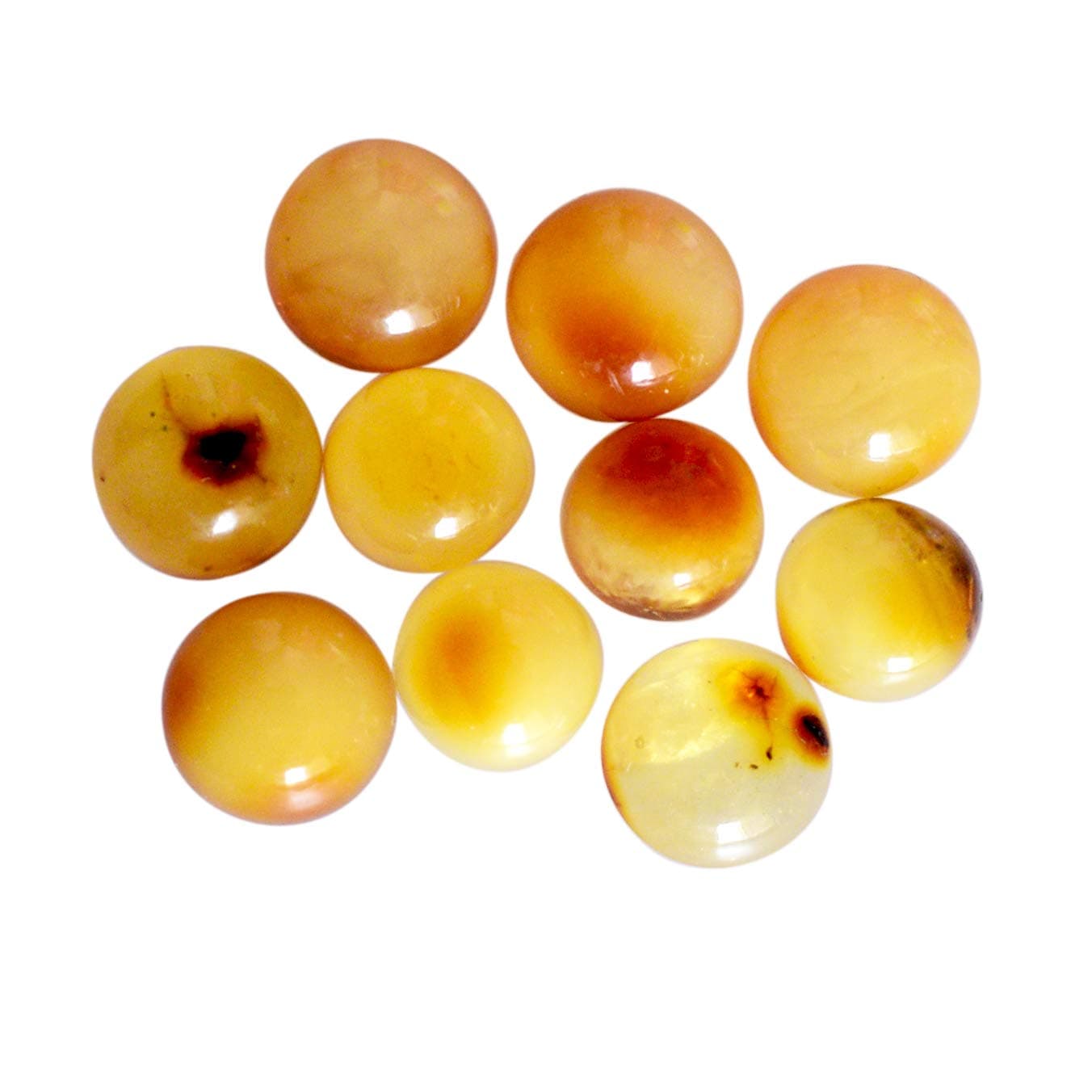 Ravishing Impressions Natural Baltic Sea Amber Round Cabochon, 10 Pieces Lot, Flat Back, Smooth Amber, Fossilized Amber Supply Stone for Ring Pendant,