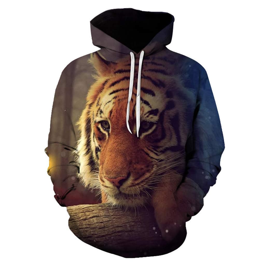 Unisex Novelty 3D Hoodie Lion & Galaxy Digital Patterned Pullover for Men And Women Long Sleeve Hooded Sweatshirt with Pocket