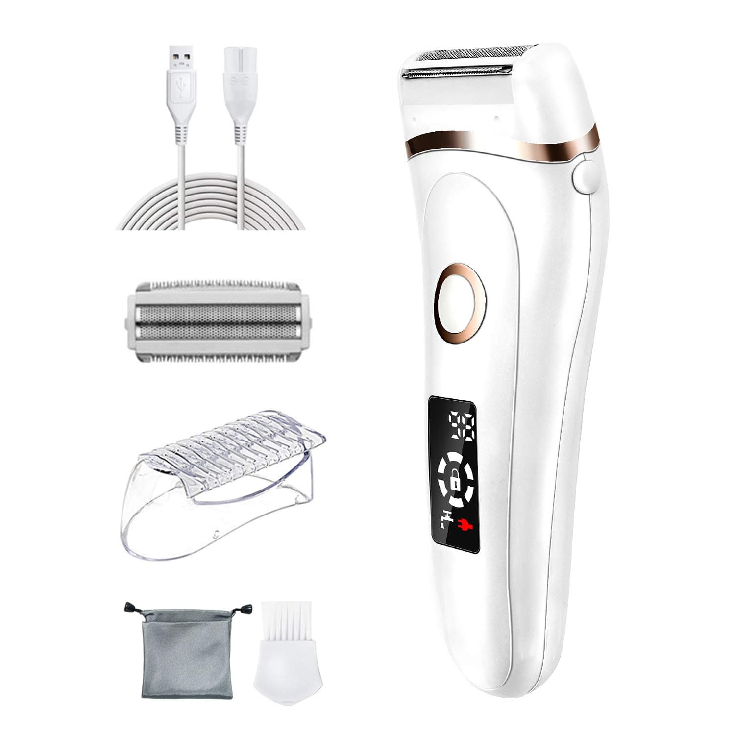 Electric Razors for Women, FAMATE Ladies Electric Shaver for Legs and Underarms Cordless Rechargeable Body Hair Remover for Women Public Hair Bikini Trimmer with LED Display Wet/Dry Use