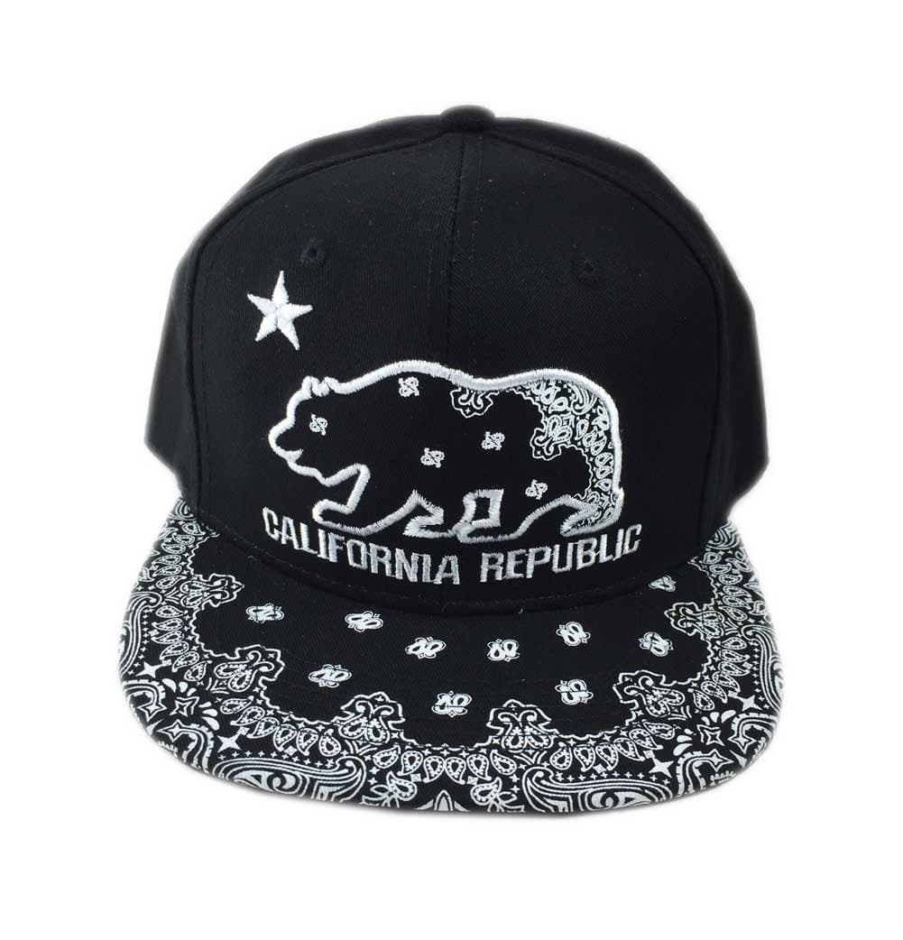 3D Embroidered California CA Republic Cali Bear Paisley Bandana Flat Bill Hip Hop Cap Hat Visor