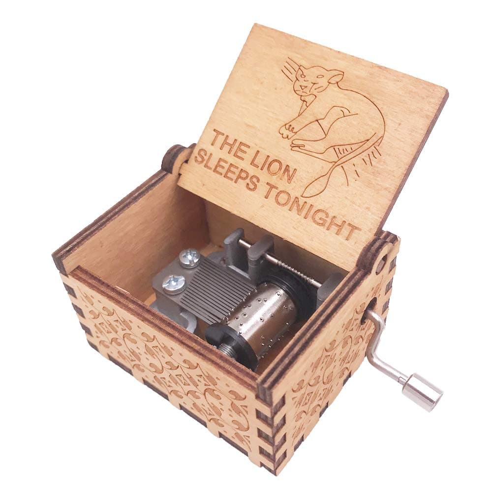 Youtang Music Box Hand Crank Musical Box Carved Wood Musical Gifts,Play The Lion Sleeps Tonight,Brown