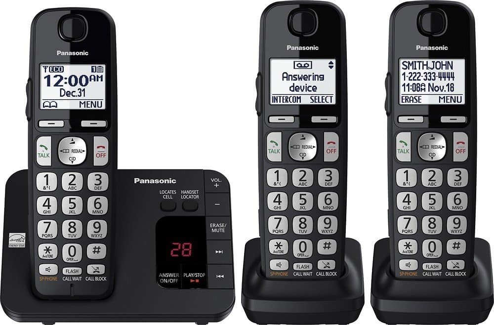 DECT 6.0 Expandable Cordless Phone System with Answering Machine and Call Blocking - 3 Handsets - KX-TGE433B (Black)