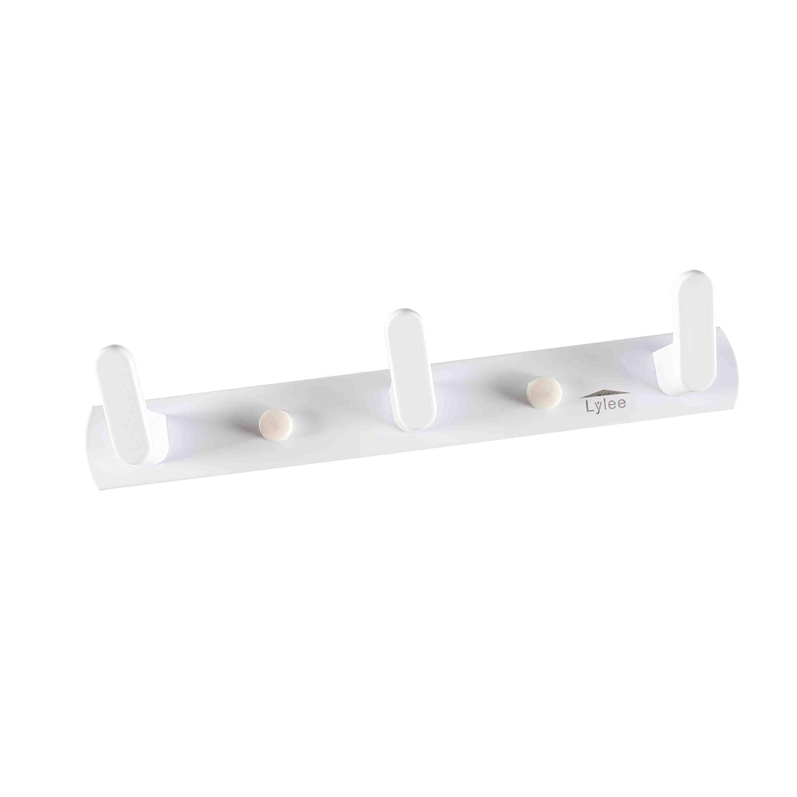 Wall Mount Hook Rack - Heavy Duty Aluminum 3 Hanging Utility Hooks Organization Storage Holder - Great for Bathroom,Kitchen,Coat,Keys(White)