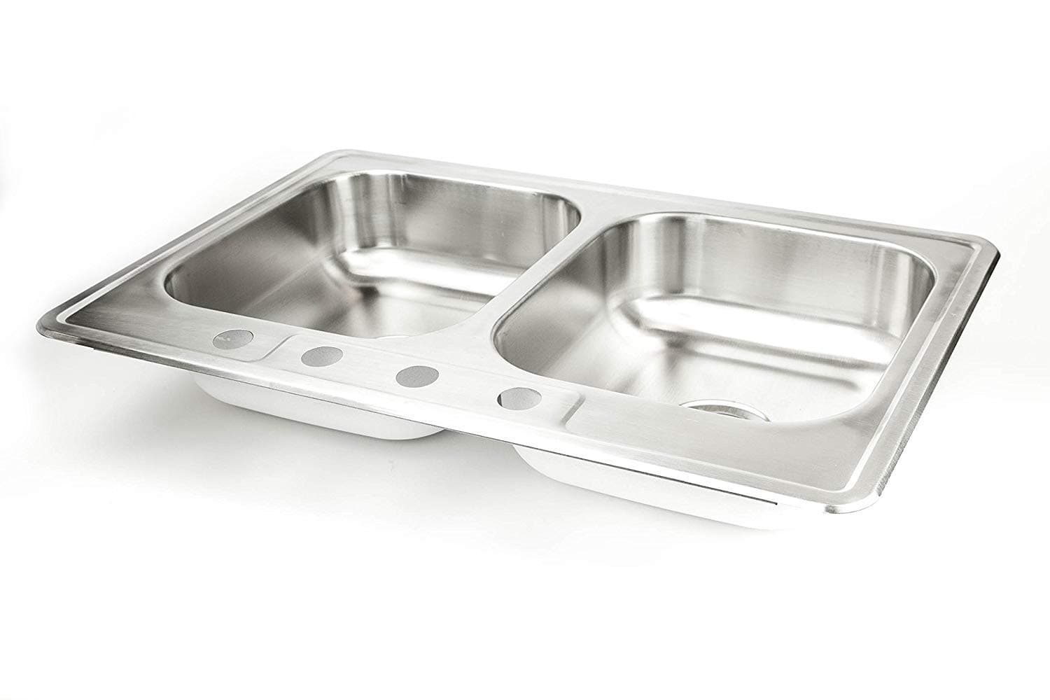 Drop In Stainless Steel Sink 33” x 22” x 8” Top Mount Kitchen Sinks 20 Gauge 50/50 Double Bowl Deep Dual Basin 33 Inch 22 Inches Self Rimming Dropin Over Mount T-304 20G Four Hole Design Great for RV