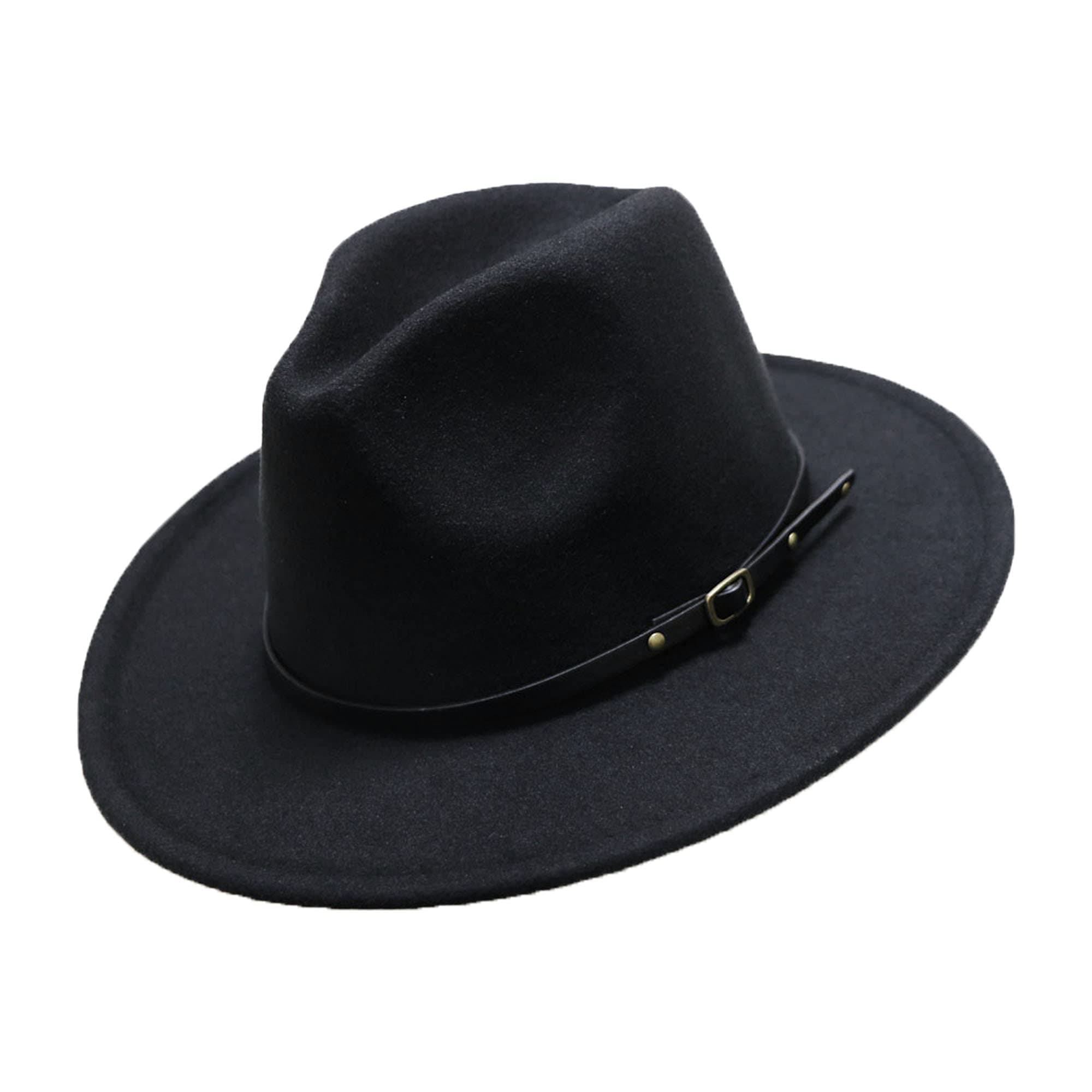 Girls Felt-Fedora-Hat Classic Wide Brim Belt-Buckle Panama Hat for Kids 7-15 Years