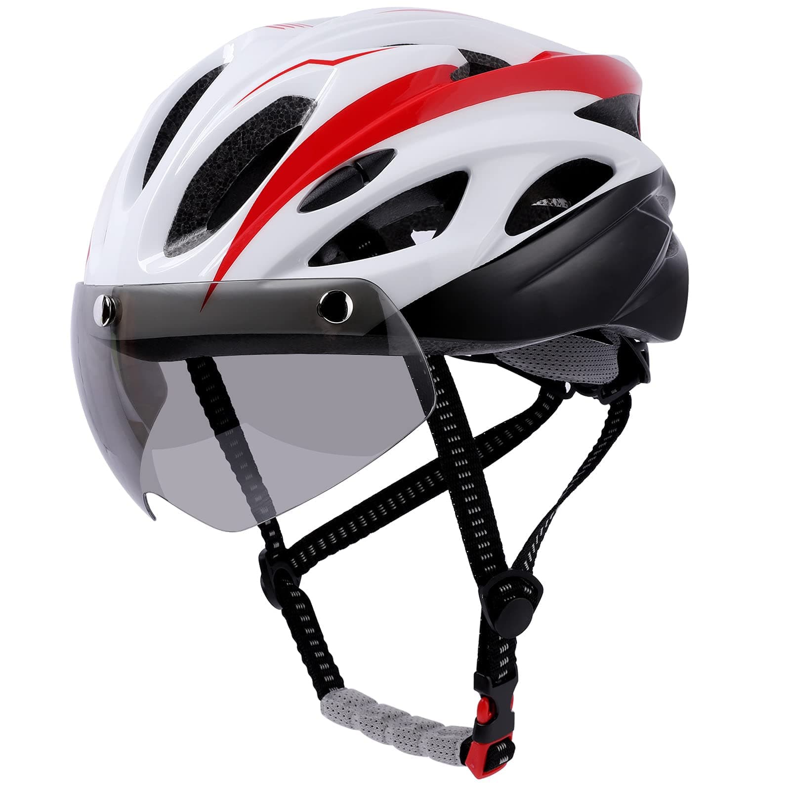 KUYOU Adult Bike Helmet with Safety Rear Light,Cycling Helmet for Men Women with Detachable UV Protective Goggles Visor,Adjustable Cycle Helmets