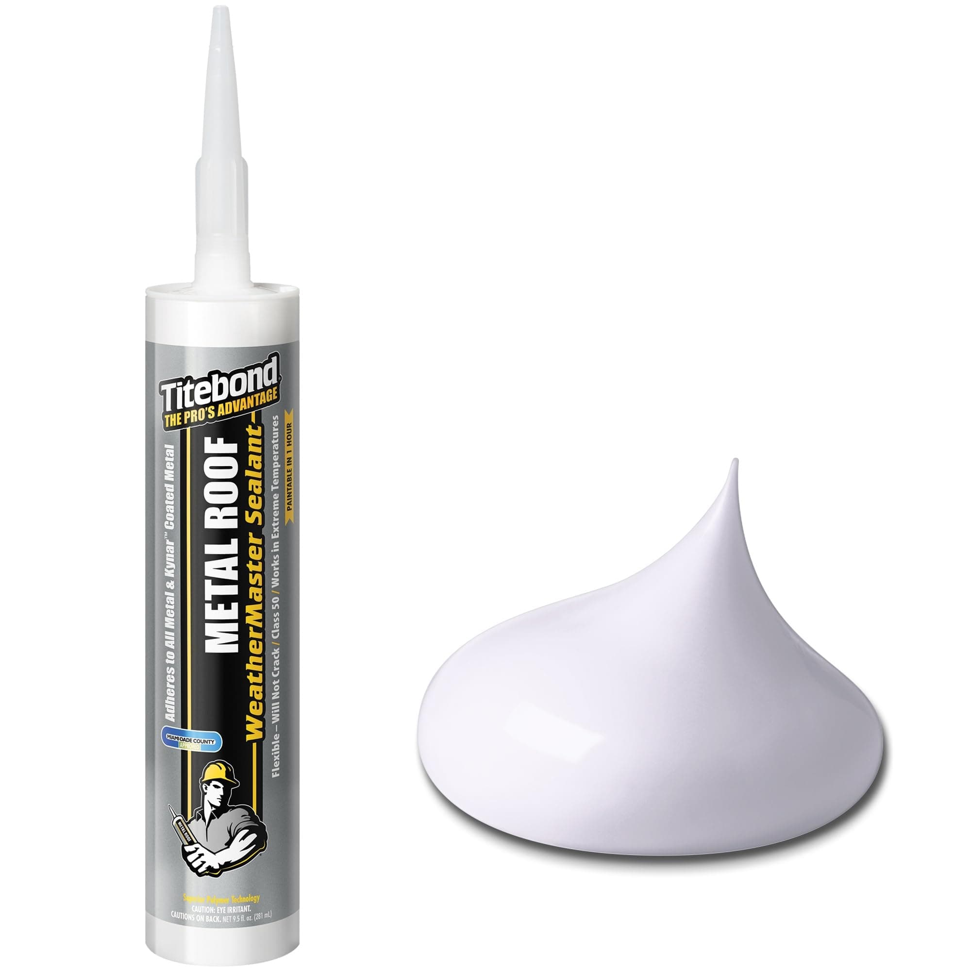 Titebond WeatherMaster Metal Roof Sealant, White – Premium Polymer Caulk for Aluminum, Copper, Galvanized Steel & Coated Metals, UV-Resistant – 61021, 9.5 Oz. Cartridge