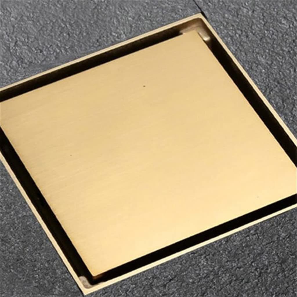 ZGJHFF Brushed Gold Brass Hideep Floor Drain 100x100mm Square Bathroom Balcony Invisible Shower Drain