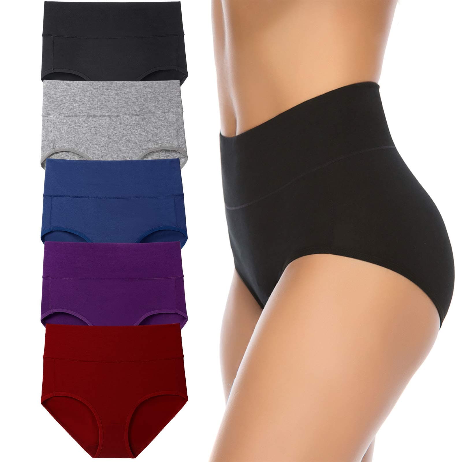 Women's High Waist Cotton Underwear Soft Brief Panties Regular and Plus Size