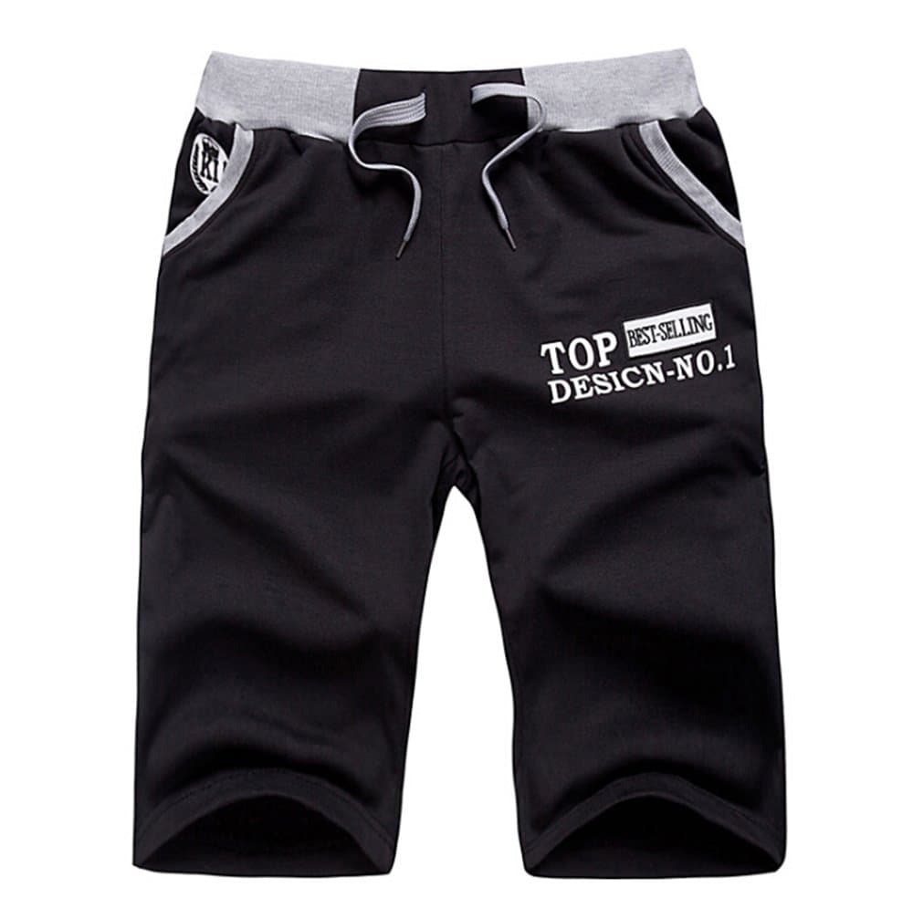 (TM) Mens Comfort Cotton Loose Gym Sports Shorts Trousers(black)