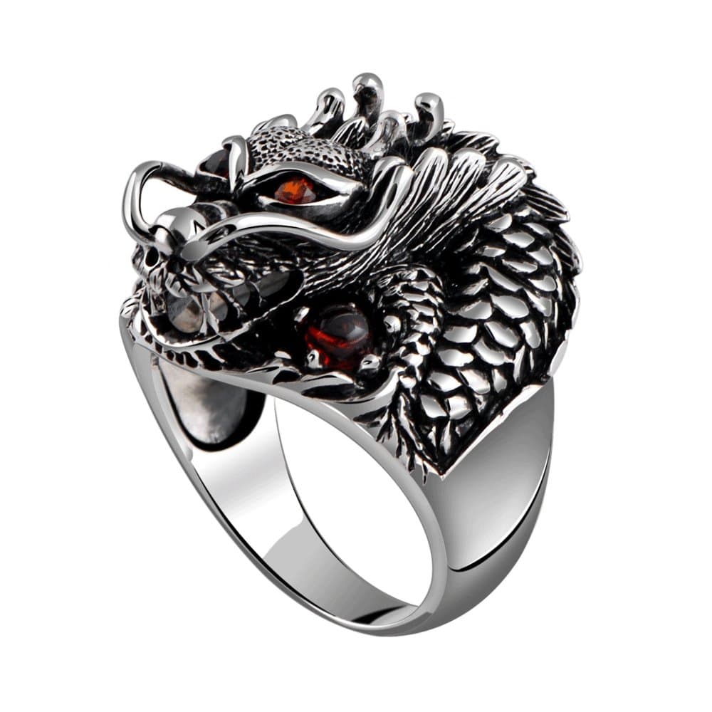 MetJakt Vintage 925 Sterling Silver Domineering Dragon Ring with Ruby Punk Rock Rings for Men's Fine Jewelry