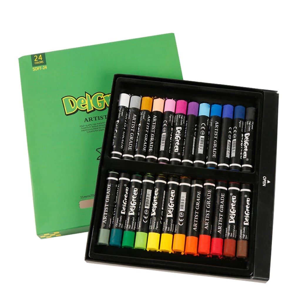DelGreen Artist Grade Nontoxic Washable Smooth Soft Colorful Oil Pastels for All Ages Set of 24(0.43-inch Diameter)