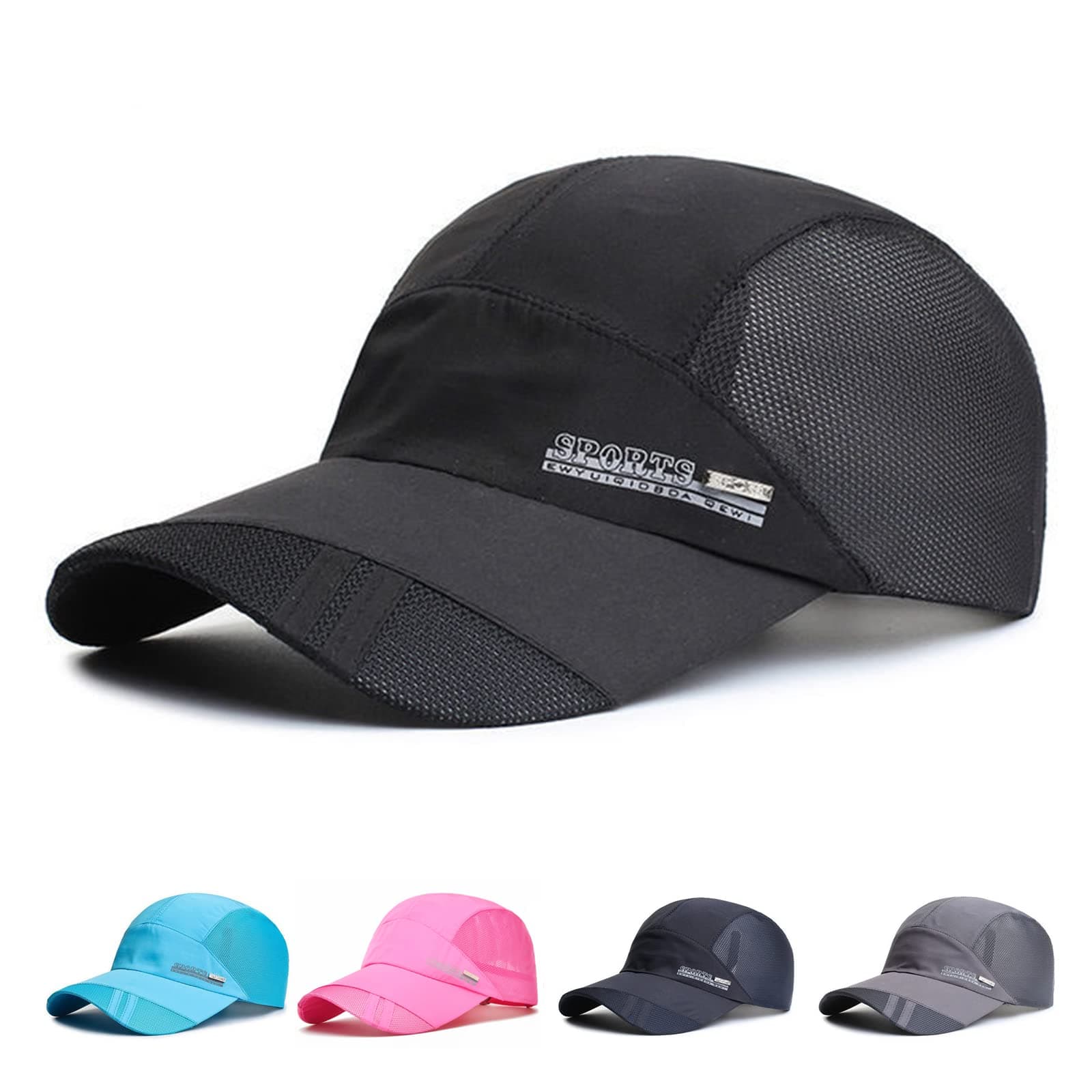 Unisex Baseball Cap adjustable summer quick-drying mesh Breathable Sports Cap Outdoor Sun Visor Hats (Black)