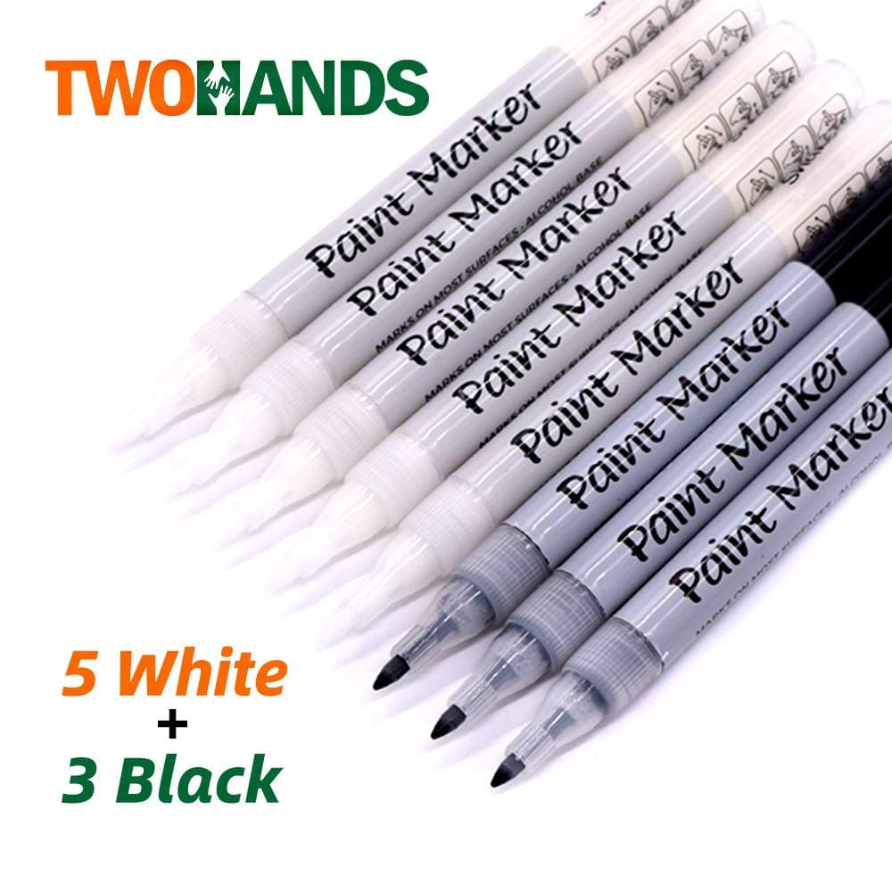 TWOHANDS Acrylic Paint Marker Pens,White and Black,Great for Rock Painting, Stone, Photo Album, DIY Craft, School Project, Glass, Ceramic, Wood, Metal