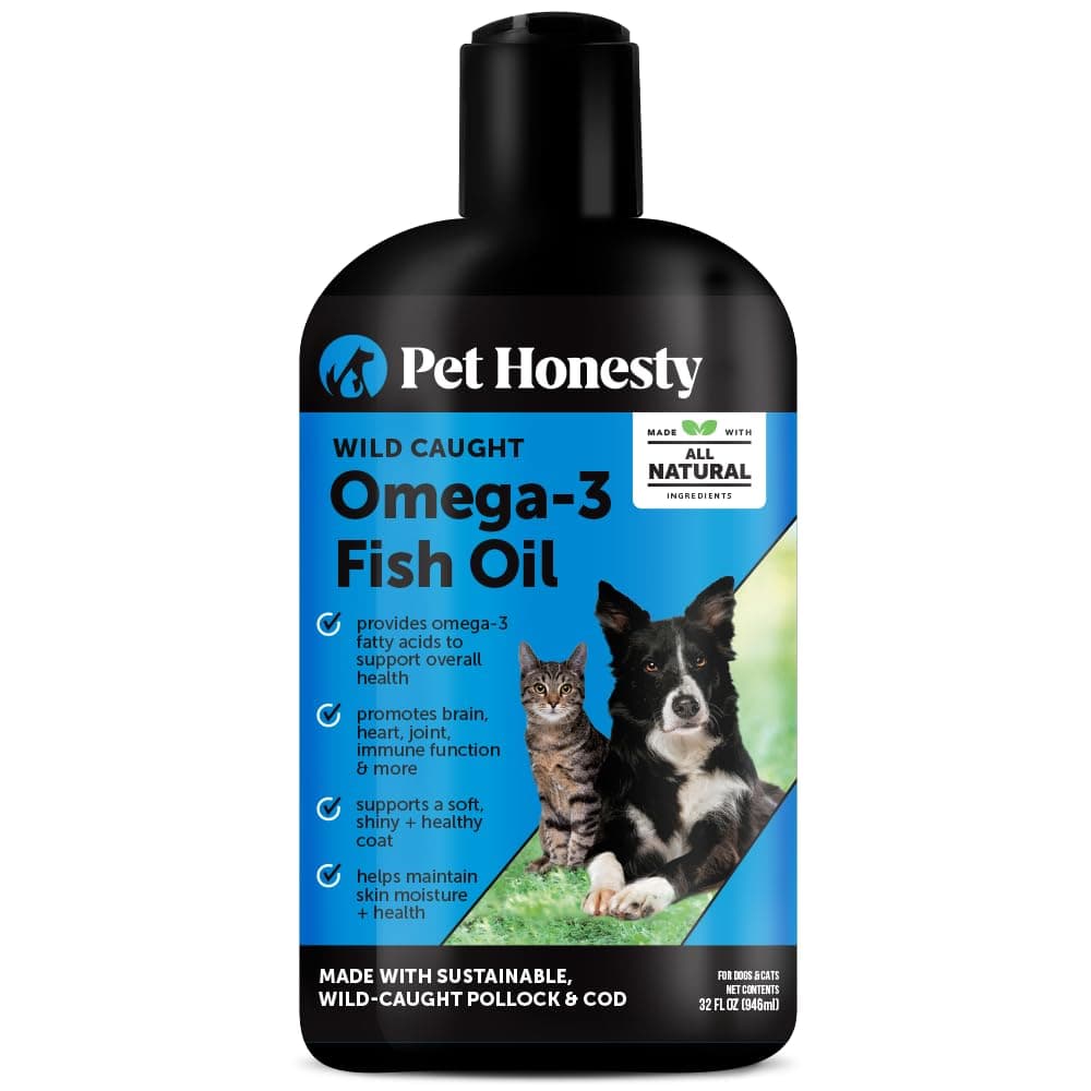 Pet Honesty Omega-3 Fish Oil for Dogs - Liquid Food Skin & Coat Health Supplement - EPA + DHA Fatty Acids, May Reduce Shedding & Itching- Supports Immunity, Hip Joint, Brain & Heart Health - (32oz)