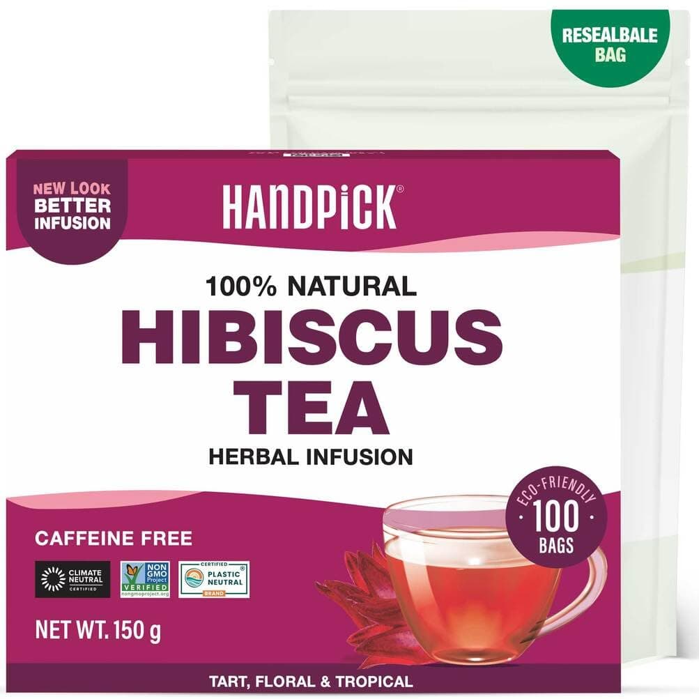 Hibiscus Tea Bags - 100 Count | Caffeine-Free, Pure Ingredients - Hibiscus Flowers | 100% Halal Certified | Brew Hot, Iced Tea or Kombucha Tea | Round Nutritious Herbal Tea Bags