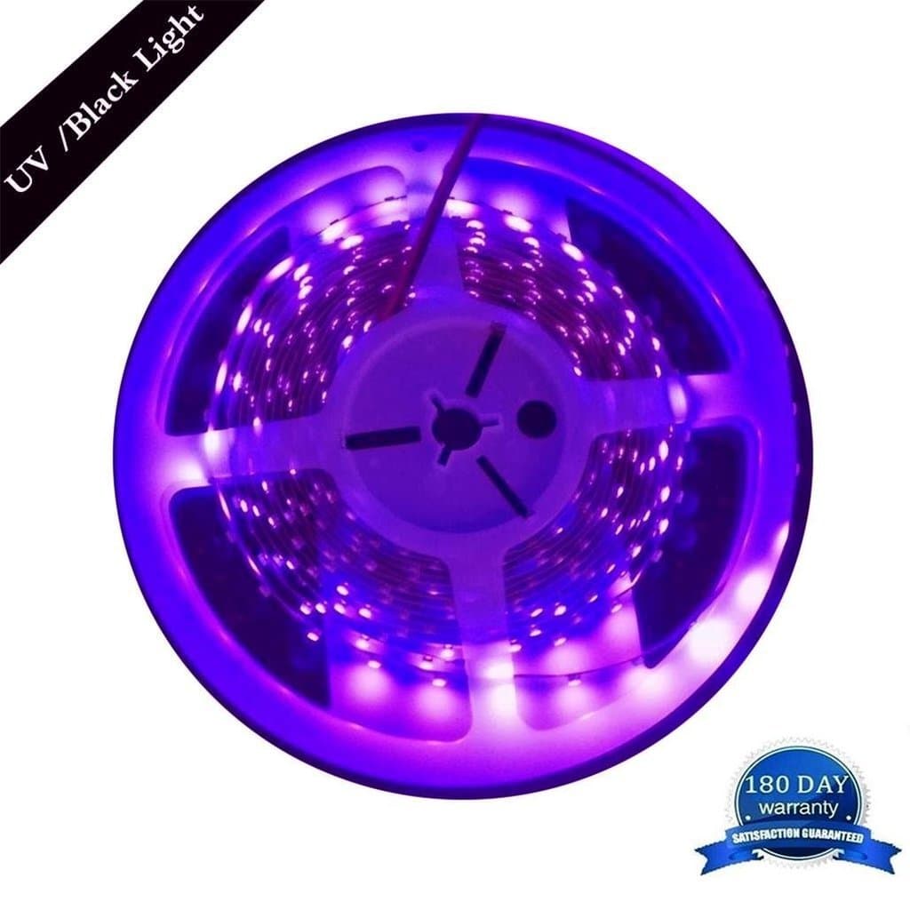 UV Blacklights LED Lights Strip FFNW 5M 3528 SMD 395nm-405nm Ultraviolet 300leds Black Lights for 3D Print, Fluorescent Body UV Paint, Photography, Sterilization