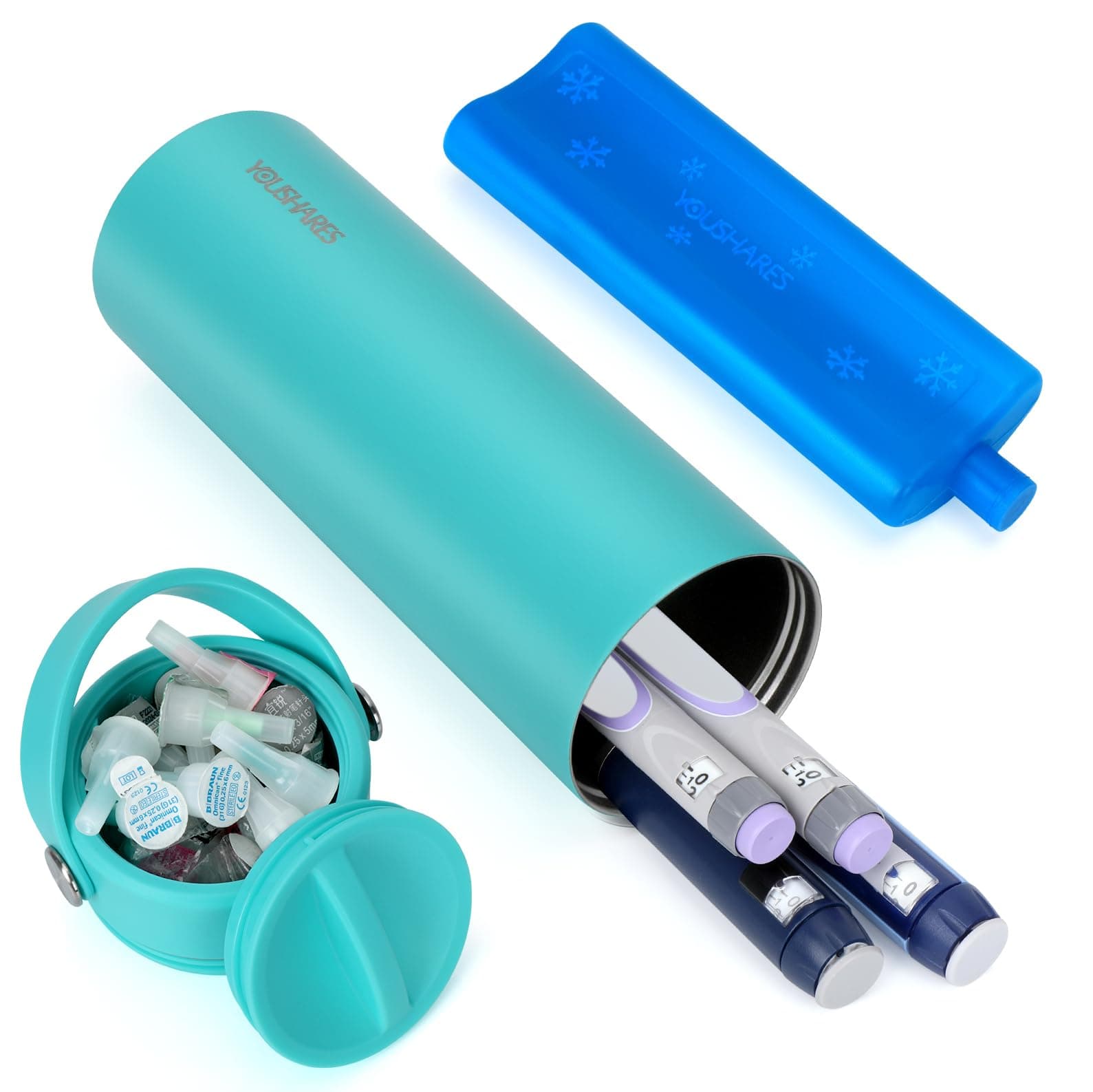 YOUSHARES Insulin Cooler Travel Case - 48H Non-Electric Cooling Bottle with TSA Approved Ice Pack, Diabetic Medication Pen Vials Refrigerator, Medical Carry Case Portable for 1–5 EpiPens