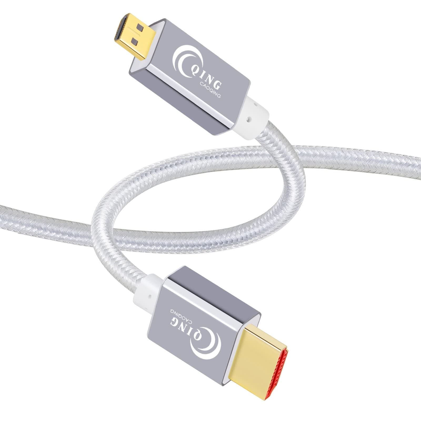 QING CAOQING 4K Micro HDMI to HDMI Cable 3m, Nylon Braided Micro HDMI Lead Supports Ethernet, 3D, and Audio Return