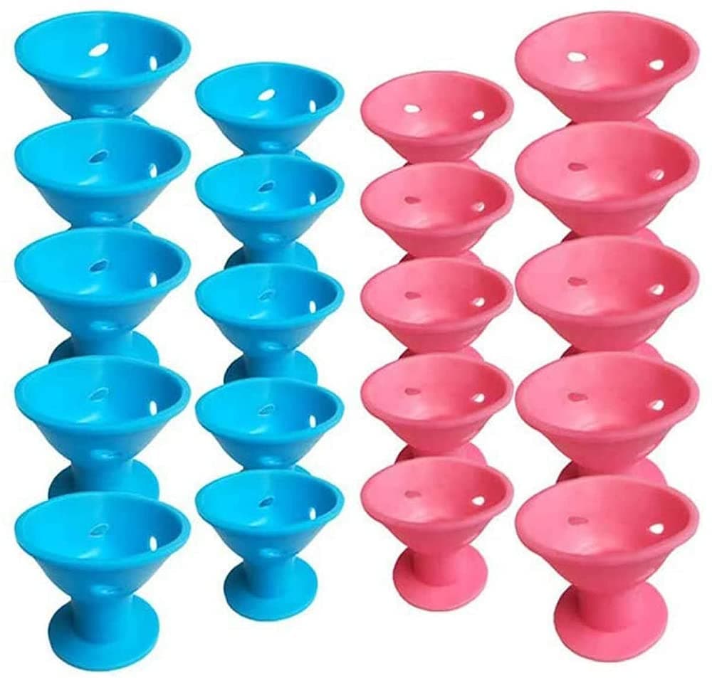 20 Packs Magic Hair Rollers, No Clip No Heat Silicone Curlers Hair Style Accessories. No Damage to Hair, Easy Styling Sleep In Hair Curlers Creative DIY Styling Tools (10 Blue, 10 Pink)