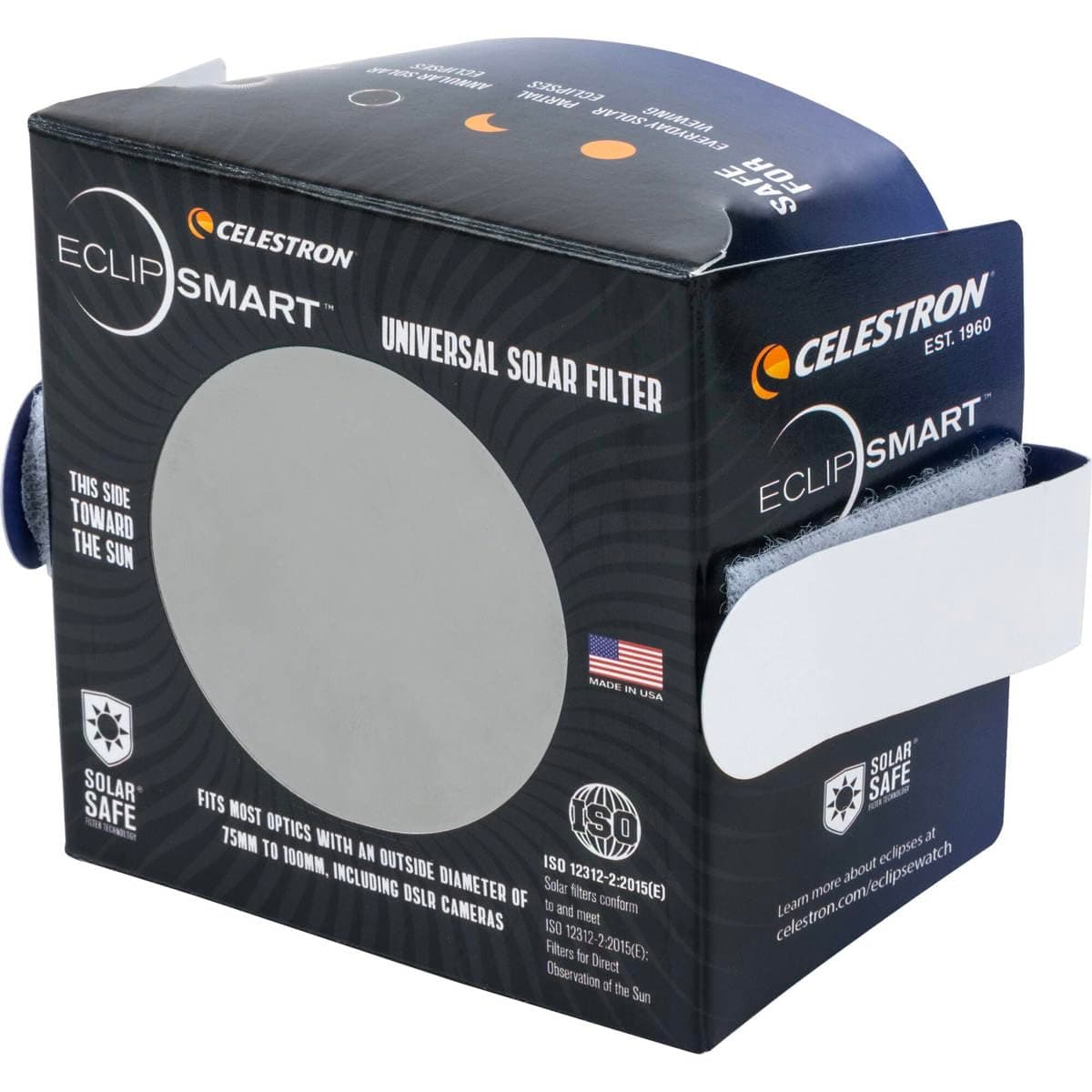 Celestron – EclipSmart Safe Solar Eclipse Telescope and Camera Filter – Meets ISO 12312-2:2015(E) Standards – Works with Your Telescope, Spotting Scope, or DSLR Camera – Observe + Photograph Eclipses