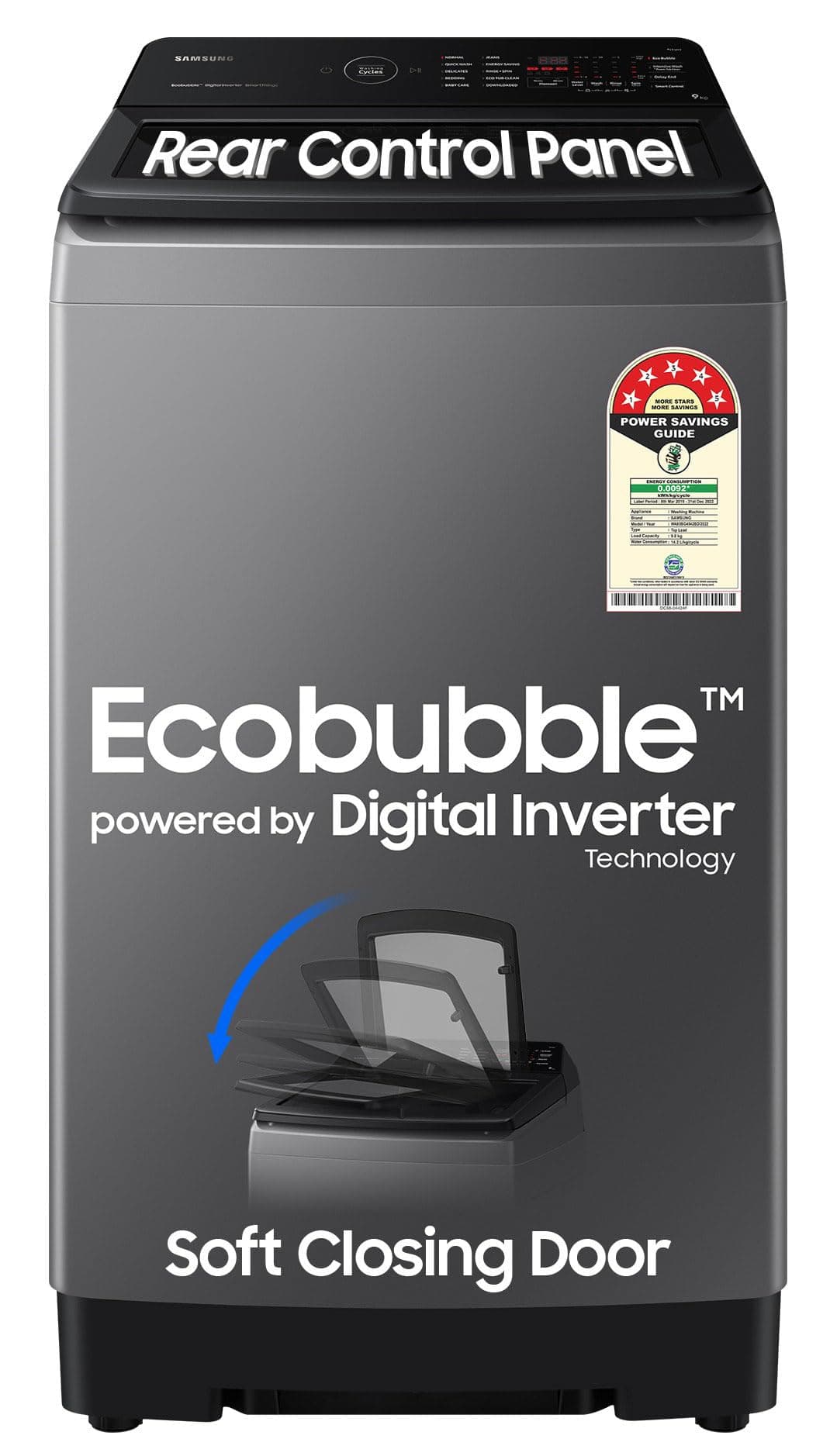 Samsung 9 kg, 5 star, Eco Bubble Technology, Wi-Fi, Soft Closing Door, Fully-Automatic Top Load Washing Machine (WA90BG4542BDTL, Versailles Gray)