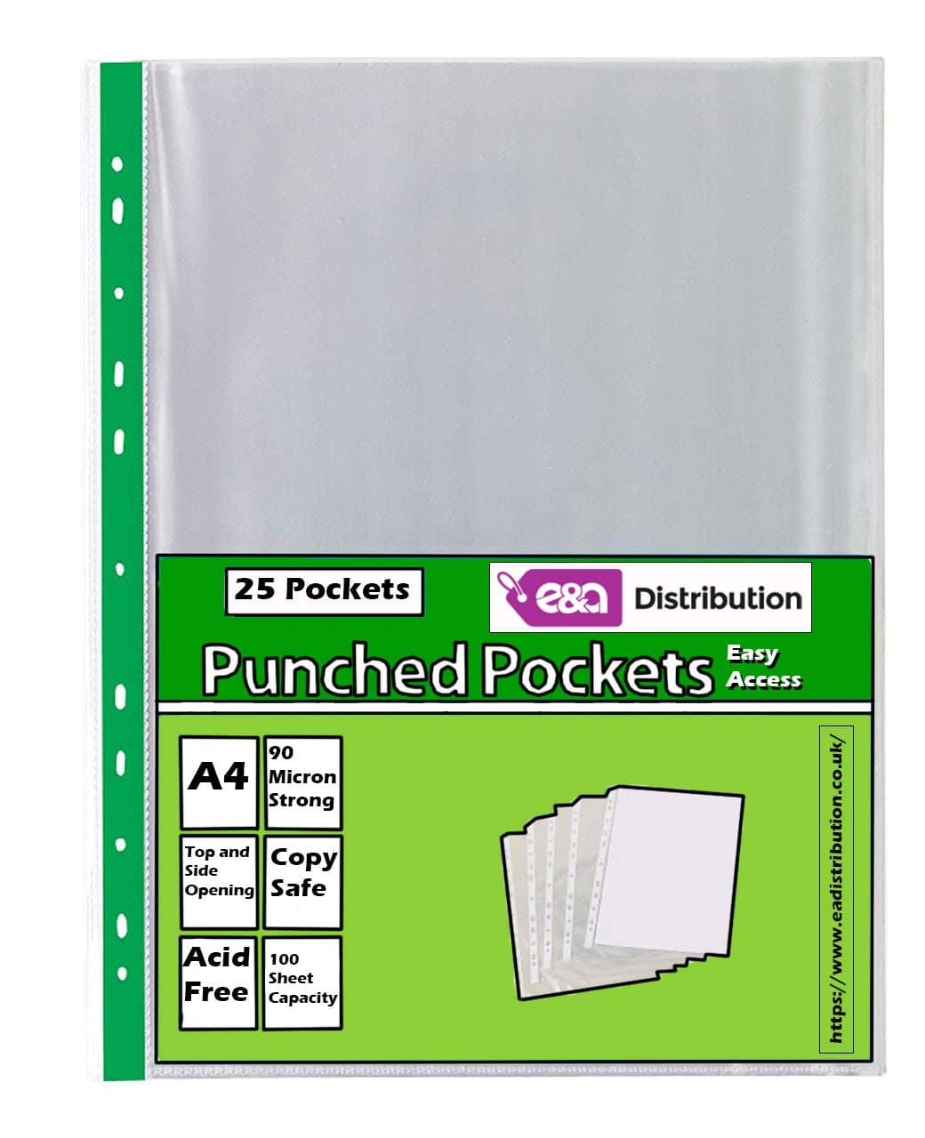 25 Pack of Premium Quality A4 90 Micron Strong 'Easy Access' Top and Side Opening Plastic Poly Pockets Wallet Sleeves Clear Finish