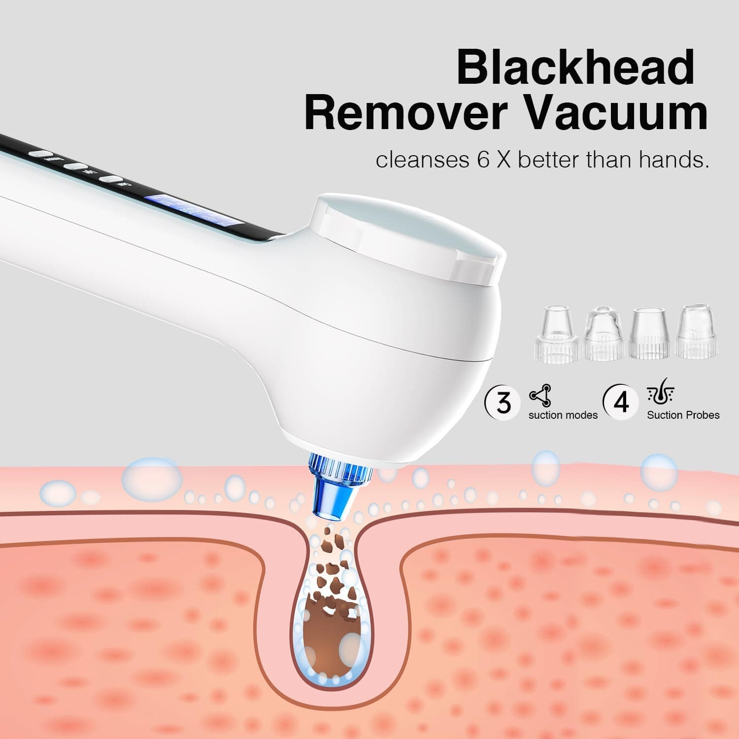 Face Scrubber Exfoliator,Facial Cleansing Brush Waterproof with LCD Screen,Blackhead Remover Vacuum with 5 Brush Heads,Face Spin Brush for Exfoliating (White+Black)