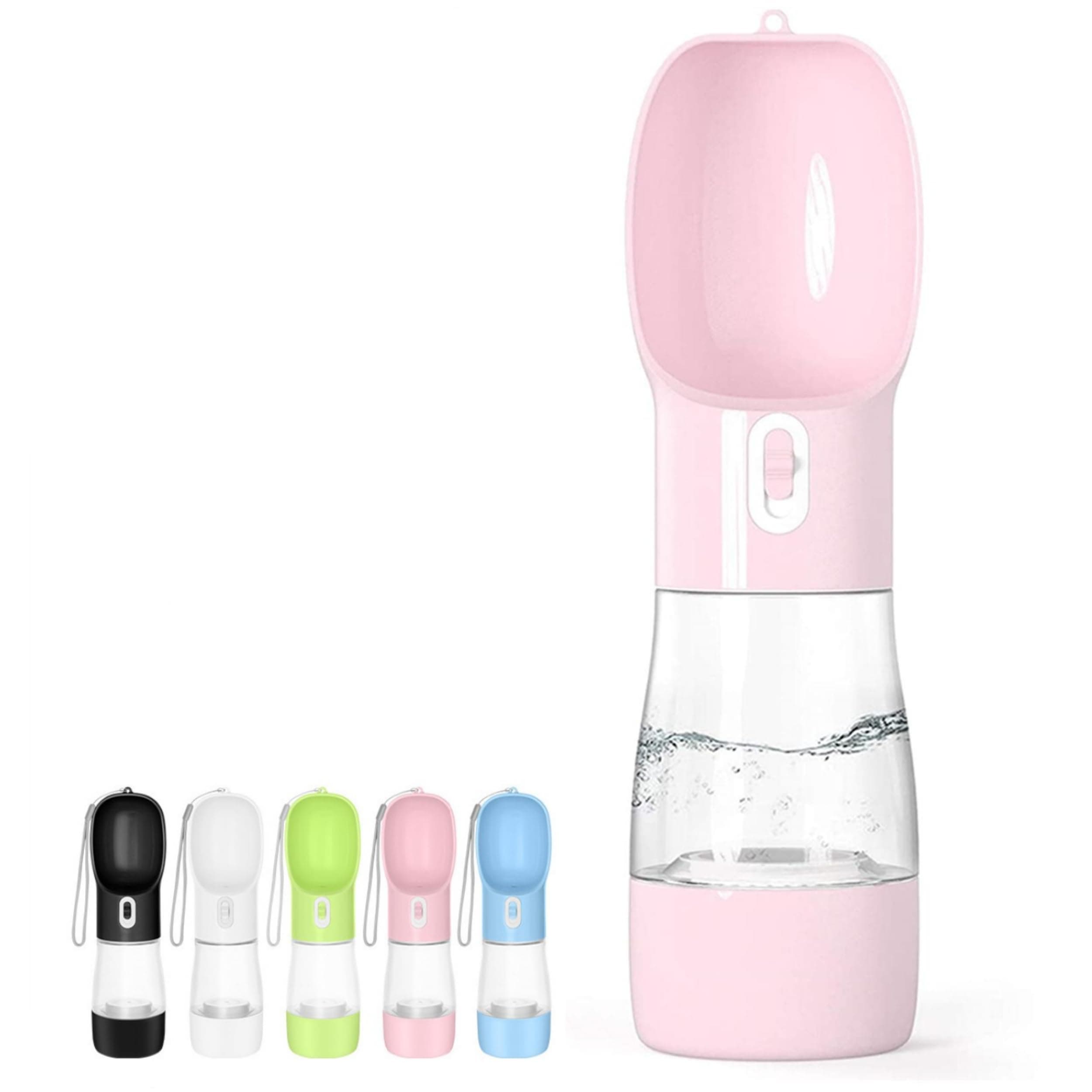 Portable Dog Water Bottle - Leak Proof Dog Water Dispenser with Bowl & Food Container, Dishwasher Safe Food Grade Plastic for Pet Puppy Outdoor Walking Hiking Travel Pink