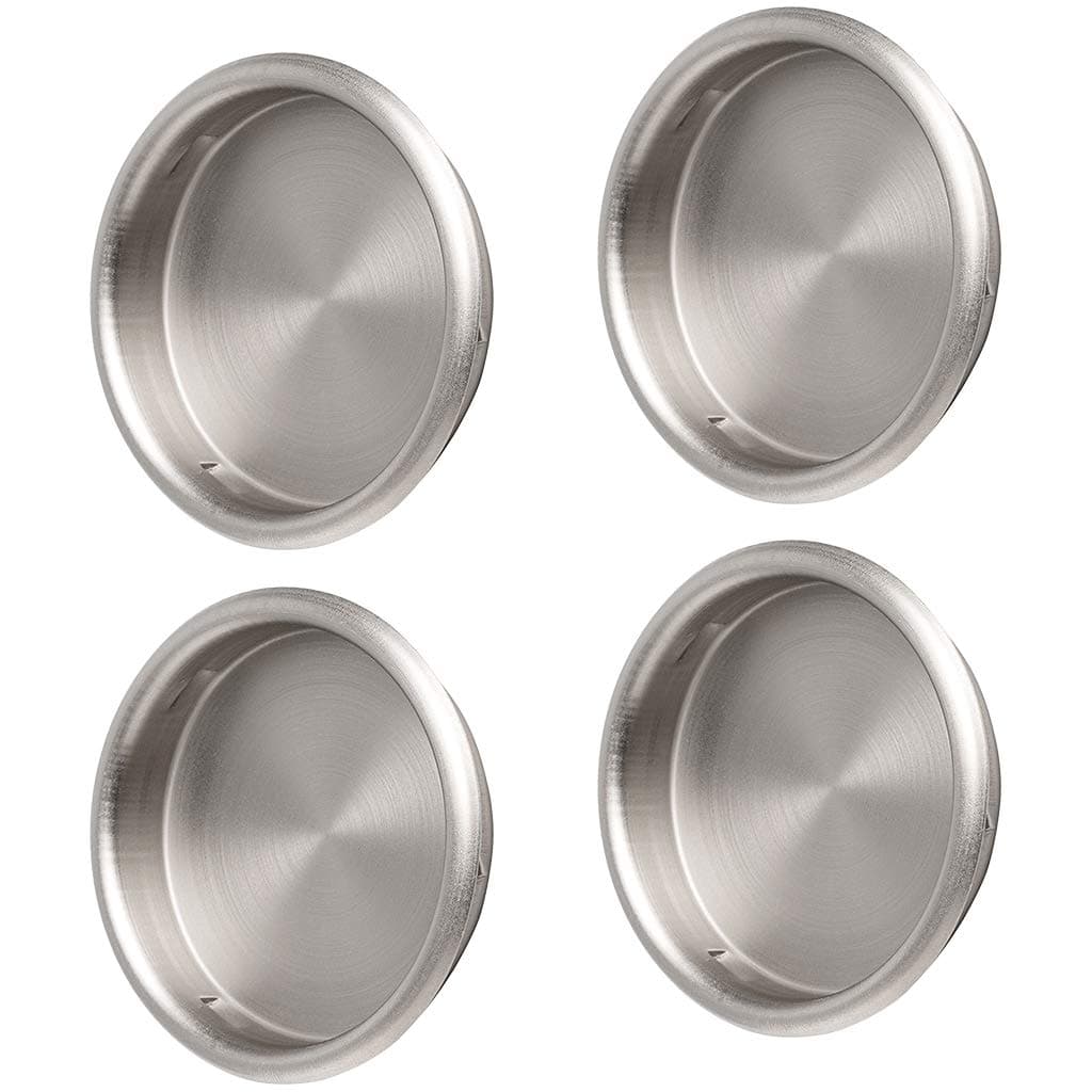 DonYoung 4PCS Closet Door Finger Pull Satin Nickel- 2-1/8”, Easy Snap-in Circular Sliver Closet Door Pulls, No Nails Needed, Perfect for Cabinet, Pocket, Sliding, Bi-Pass Doors